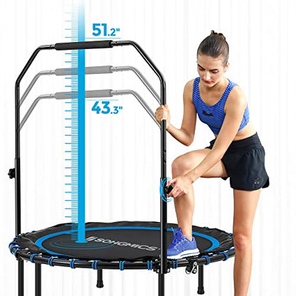 SONGMICS 40 Inches Mini Fitness Trampoline, Fitness Rebounder with Adjustable Handrail, Foldable Trampoline for At-Home Workout, Max. Load 264.6 lb