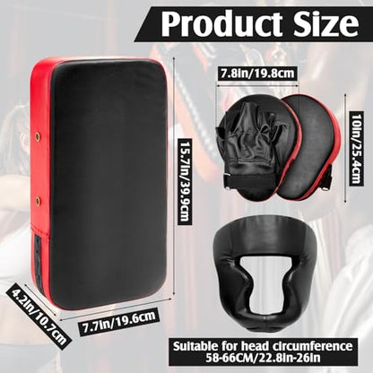 Gemscream 10 In1 Punching Mitts Kick Pad Set Taekwondo Pads Boxing Mitts Focus Pads Boxing Gloves Safety Head Guard Wrist Band for Kickboxing, Karate, Muay Thai, MMA Training - color: Black