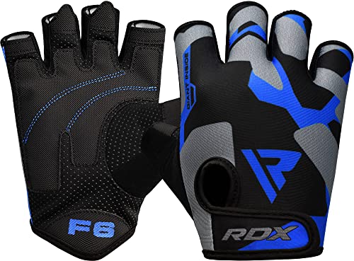 RDX Weight Lifting Gloves Gym Fitness Workout, Anti Slip Padded Palm Elasticated Strength Training Equipment Men Women Half Finger Exercise Bodybuilding Calisthenics Cycling Rowing Climbing - color: Blue, size: X-Large