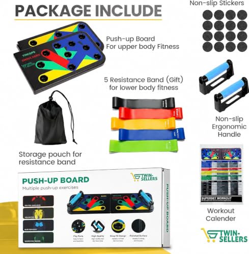 Push Up Board for Men – 20 in 1 Detachable Fitness Board with 5 Resistance Bands, Adjustable Pushup Handles, Perfect Push Up Bars for Home Gym Workout Equipment Training