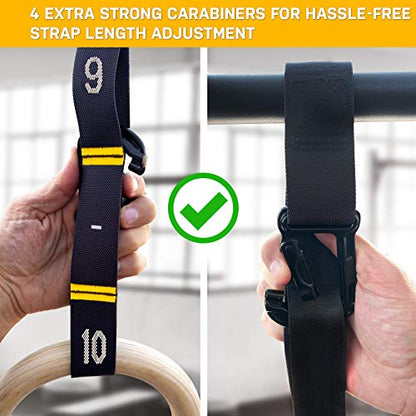 Wood Gymnastics Rings with Quick Adjust Numbered Straps and Exercise Videos Guide - Full Body Workout Rings, Calisthenics, Home Gym (Multi-Size)