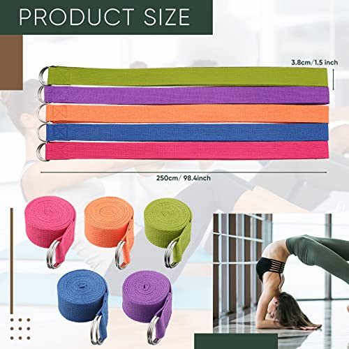 10 Pcs Yoga Strap 8ft Yoga Stretching Exercise Band Stretching Belt with Adjustable Metal D Ring Buckle Loop for Pilates, Dance, Physical Therapy, Gym Workout