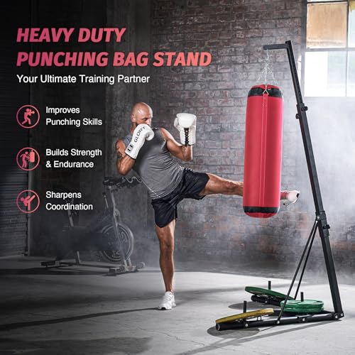 ZELUS Punching Bag Stand with Canvas Sandbag, Heavy-Duty Boxing Stand with Stable Triangular Base, Adjustable Height & Angle, Durable Training Equipment for Home & Gym