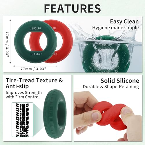 Hand Grip Strengthener, Adjustable Strength Grip, Silicone Grip Circle, for Men Adult, 2 Pcs - color: Green & Red(50/60LB,60/70LB)