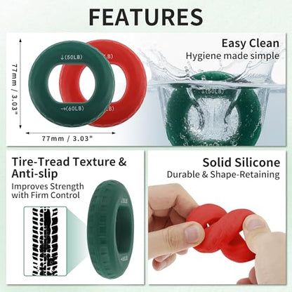Hand Grip Strengthener, Adjustable Strength Grip, Silicone Grip Circle, for Men Adult, 2 Pcs - color: Green & Red(50/60LB,60/70LB)
