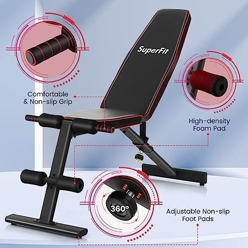GYMAX Weight Bench, Adjustable Bench Press with 8 Back Positions & 3 Foot Positions, Padded Back & Seat Cushions, Incline/Decline/Flat Workout Bench for Weight Lifting Strength Training Home Gym