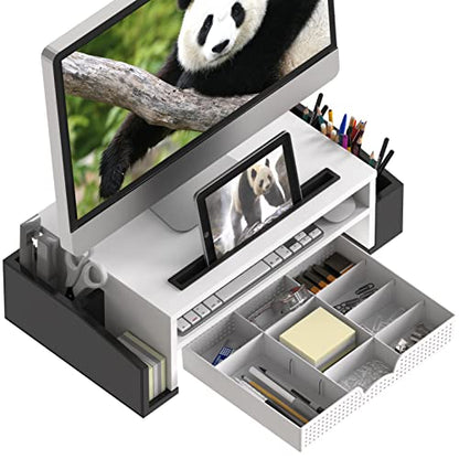 Simple Houseware Desk Monitor Stand Riser w/ Adjustable Tray, Black/White - color: Panda