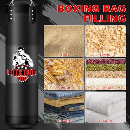 Punching Bag for Adults, 4FT PU Heavy Boxing Bags with Chain Ceiling Hook, Hanging Boxing Bag for Kickboxing Muay Thai Karate Judo Taekwondo Home Gym Training, Unfilled - style: Fighter