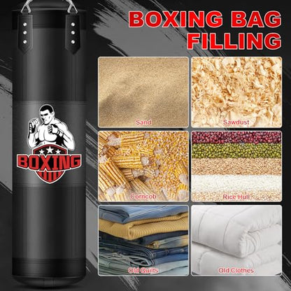 Punching Bag for Adults, 4FT PU Heavy Boxing Bags with Chain Ceiling Hook, Hanging Boxing Bag for Kickboxing Muay Thai Karate Judo Taekwondo Home Gym Training, Unfilled - style: Fighter