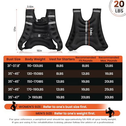 KTINNEAD Weighted Vest for Women Men, 8lb/12lb/16lb/20lb Weighted Running Vest with Reflective Stripe, Detachable Phone Pouch for Workout, Walking, Strength Training, Weight Loss, Fitness, Jogging - size: 20LB
