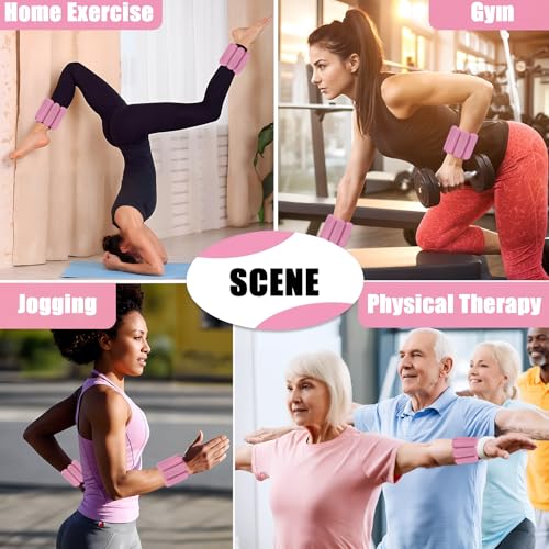 Ankle Weights for Women Wrist Weight: Adjustable Arm Weight Set for Yoga Barre Pilates Walking Aerobics Pool Exercise, Pack of 2, 2Lbs(1 Lbs each), Pink