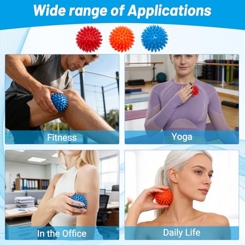 3PCS Spiky Massage Balls Set for Back, Feet, Hands, Muscles, Soft Spiked Massager Rollers for Plantar Fasciitis Relief, Myofascial Release, Acupressure and Stress Relief，2.7 Inch