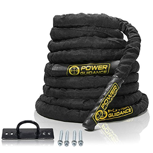 POWER GUIDANCE Battle Rope, 1.5/2 Inch Diameter Poly Dacron 30, 40, 50Ft Length Exercise Equipment for Home Gym & Outdoor Workout, Battle Rope Anchor Included… - size: 1.5 Inch x 50 Feet