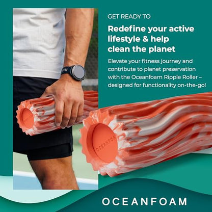 Ripple Travel Foam Roller (11" x 3.35") Firm Mini Foam Roller for Physical Therapy, Deep Tissue Massage, Back Pain - High Density, Ergonomic Wave Textured - Yoga, Exercise (Orange Marbled)