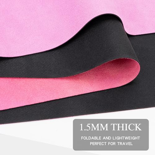 Foldable Yoga Mat, 1.5mm Thick Exercise Yoga Mat With Carry Bag - color: Pink