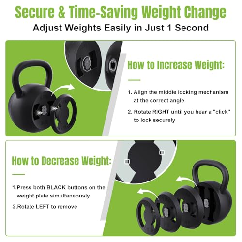 Hezeyferg 2-in-1 Adjustable Kettlebell, 15-45 LB Kettlebells Weight Set with Wide Grip, 4.8-30 LB Dumbbell Weights for Home Gym Strength Training - color: Black