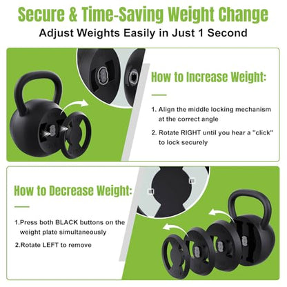 Hezeyferg 2-in-1 Adjustable Kettlebell, 15-45 LB Kettlebells Weight Set with Wide Grip, 4.8-30 LB Dumbbell Weights for Home Gym Strength Training - color: Black