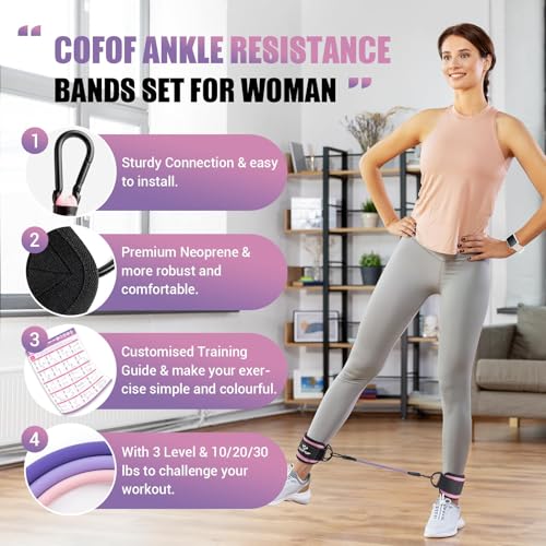 Ankle Resistance Bands with Cuffs, Leg Exercise Equipment with Poster - color: Pink