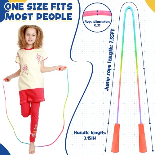 6 Pack Kids Jump Rope, Colorful Gradient Nylon Skipping Ropes for Children, 7.55FT Adjustable Length, Plastic Handles, Lightweight Jumping Ropes for Schools, Events, and Family Fun