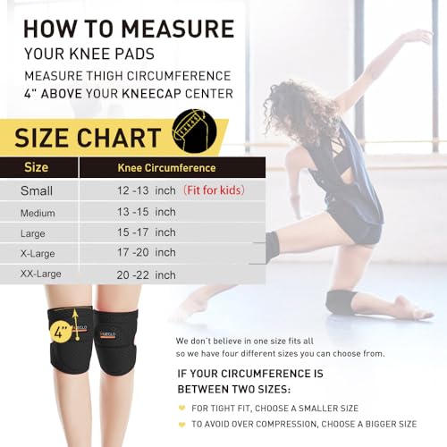 HUEGLO Protective Knee Pads for Dancers,Volleyball Knee Pad for Girls,Soft Sponge Knee Pads for Avoid Floor Burns & Bruising,1Pair,Black,Medium