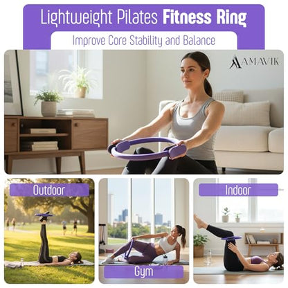 AMAVIK Pilates Kit 15-Pieces Home Workout Set with 5 Resistance Bands, Pilates Ring and Ball Set with Accessories-A Complete Pilates Set for Women to Improve Strength, Flexibility and Balance Body