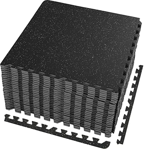 VEVOR 0.56Inch 100sq.ft Exercise Equipment Mats, 25 Tiles Upgraded Rubber Top with High Density EVA Foam, Interlocking Gym Flooring for Home Gym, 25 x 25In Gym Mats, Puzzle Workout Mats, Black & Gray
