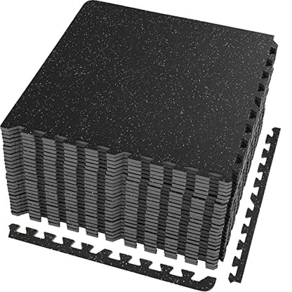 VEVOR 0.56Inch 100sq.ft Exercise Equipment Mats, 25 Tiles Upgraded Rubber Top with High Density EVA Foam, Interlocking Gym Flooring for Home Gym, 25 x 25In Gym Mats, Puzzle Workout Mats, Black & Gray