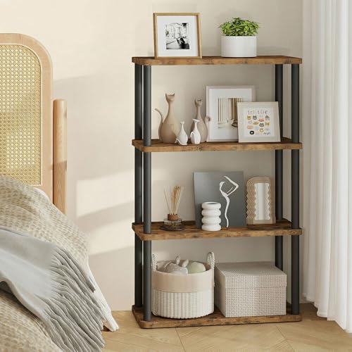 VASAGLE 4-Tier Shelf, Storage Shelves, Bookcase with Shelves, Living Room - color: Rustic Brown + Ink Black, size: 4 Tiers (23.6"W)