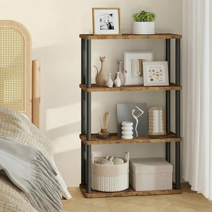 VASAGLE 4-Tier Shelf, Storage Shelves, Bookcase with Shelves, Living Room - color: Rustic Brown + Ink Black, size: 4 Tiers (23.6"W)