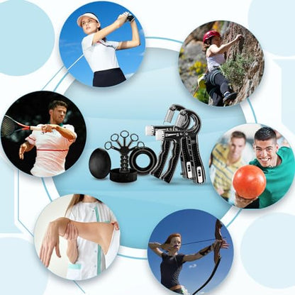 Grip Strength Trainer(5 Pack) with Finger Exerciser, Hand Grip Strengthener, Finger Stretcher,Grip Ring & Stress Relief Ball for Muscle Building and Injury Recover with Carry Bag - color: BLACK