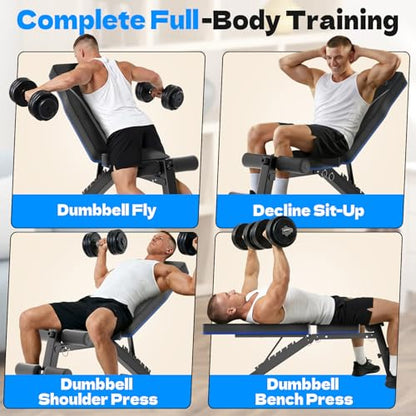 Adjustable Folding Weight Bench for Home Gym, 660 lbs Capacity Multi-Functional Workout Bench Sturdy Durable for Full Body - color: Black-Blue
