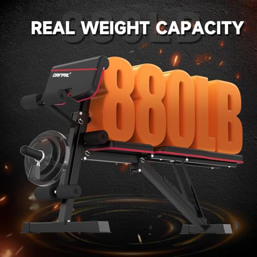 Adjustable Weight Bench, 880Lbs Bench Press for Full Body Workout, Workout Bench for Home Gym with Barbell Rack, Strength Training Stable Incline Decline Bench with Leg Developer