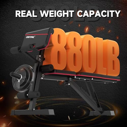 Adjustable Weight Bench, 880Lbs Bench Press for Full Body Workout, Workout Bench for Home Gym with Barbell Rack, Strength Training Stable Incline Decline Bench with Leg Developer