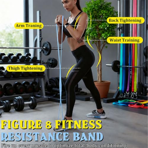 Resistance Bands with Handles,Figure 8 Resistance Band Elastic Fitness Bands Exercise Band for Home Yoga Gym Workout - color: Purple-15LB+Blue-25LB
