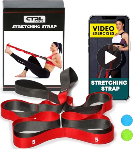 Stretching Strap with Loops - Non Elastic Stretch Band for Physical Therapy, Yoga Strap for Stretching Equipment, Stretch Bands for Exercise and Flexibility - Fascia, Hamstring & Leg Stretcher Belt