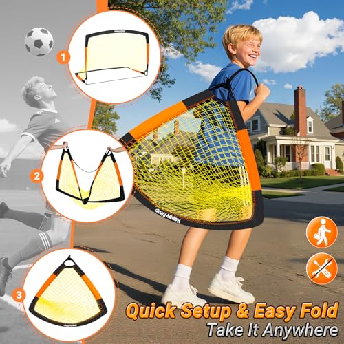 Happy Jump 7x5' & 5x3.6' Portable Soccer Goals for Kids Ages 6-14, Weatherproof Net and Steel Frame for Backyard Fun and Outdoor Training, Quick Setup and Sturdy for All Weather Conditions