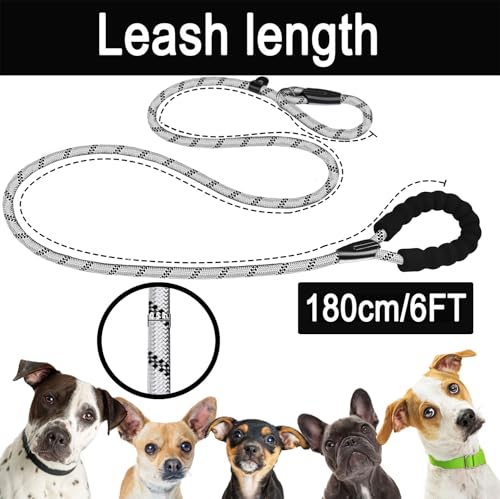 6 FT Heavy Duty Dog Leashes with Comfortable Padded Handle,Light Gray - color: Light Gray, size: 6 Feet x 1/2 Inch