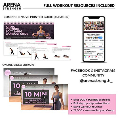 Long Fabric Full Body Resistance Bands Set of 4 and Pull Up Assistance Bands | Cloth Resistance Bands Loop with Fabric Exercise Resistance Bands Workout Guide