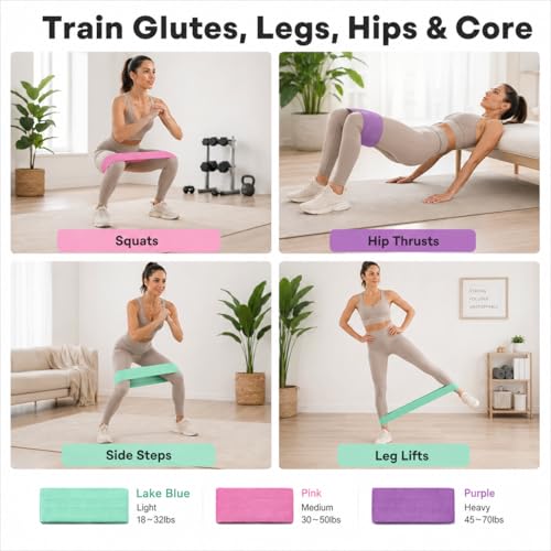 Resistance Bands Set 3 Pack Woven Non Slip 3 Resistance Levels for Home Fitness Yoga Pilates Booty Workout for Women Men