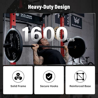 MAJOR FITNESS F22 Power Rack, 1600lbs All-in-One Squat Rack with Dual Pulley System, Heavy-Duty Steel Frame, Attachments & Storage for Home Gym Strength Training - color: Black, style: F22 (Rack Only)
