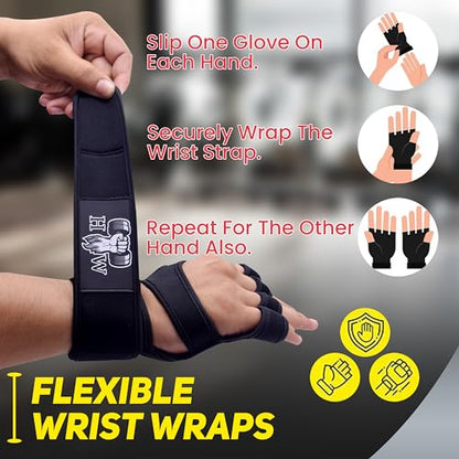 HW Weight Lifting Gloves for Men & Women – Gym Workout Gloves with Wrist Support, Full Palm Protection & Grip – Breathable Gloves for Crossfit, Training, Fitness & Strength Workouts - size: Medium