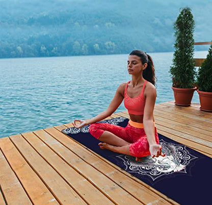 nuveti Printed Travel Yoga Mat-1/16 Inch Thick Non Slip Fitness Workout Mat with Carrying Bag, Foldable Lightweight Suede & Natural Rubber Yoga Mat for Yoga Pilates and Fitness 72" L x 24" W x 1.5mm - color: DarkBlue