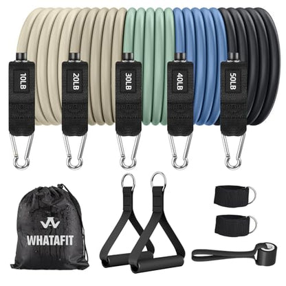 WHATAFIT Resistance Bands with Handles, 5-Level Exercise Bands for Workout - color: Green Blue