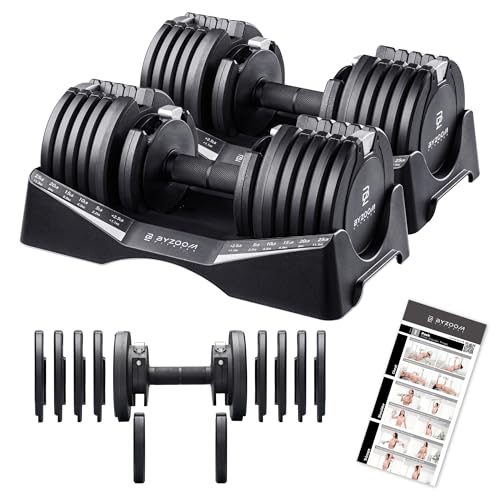 BYZOOM FITNESS Pure Series Adjustable Dumbbell - 12.5/25/27.5/50/55/75lb - ONE UNIT OR PAIR(check QTY before purchase) - 5-in-1/ 10-in-1 / 15-in-1 / 21-in-1 Flexible Hand Weights for Home Apartment Garage Gym, Strength Training & Fitness Workouts, White O