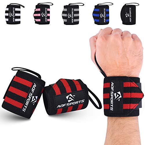 AQF Wrist Wraps for Weightlifting & Powerlifting, 18" USPA Approved (Pair) - color: Red & Black