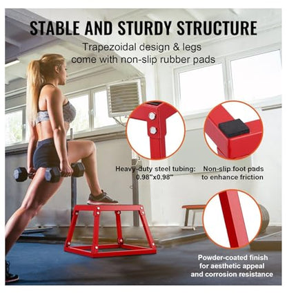 Plyometric Jump Box 12 Inch - Steel Plyometric Box for Fitness, Agility Training - Home Gym Exercise Step Platform - Strength & Conditioning - Red