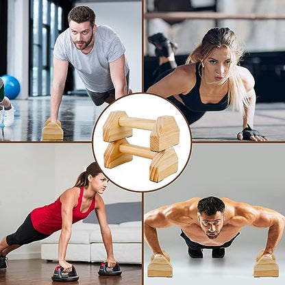 Wooden Push-up Bars, 1 Pair Non-slip Base Pushup Handles Stand, Home Workout Calisthenics Equipment, Push up Bracket Board with Ergonomical Handle, Wooden Parallettes Bars for Fitness Training