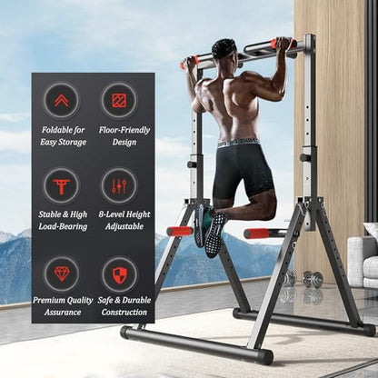 Indoor Pull-up Bar For Home Use, Pull Up Dip Station Foldable, Freestanding Fitness Equipment, 8-level Height Adjustment, Freestanding Pull-up Bar Fitness, Load-bearing 600kg, For Home Outdoor