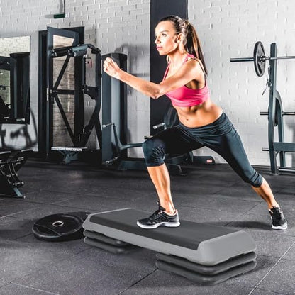 43" Exercise Aerobic Step Platform, Adjustable Fitness Stepper, with 4 Removable Risers for Home Gym Cardio Strength and Training - color: Black