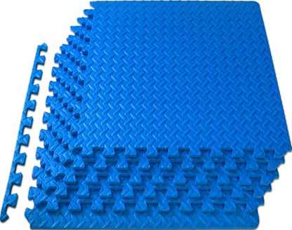 ProsourceFit Exercise Puzzle Mat ½-inch, EVA Interlocking Foam Floor Tiles for Home Gym, Workout Equipment, Kids Play Areas, Blue, 24 SQ FT - 6 Tiles